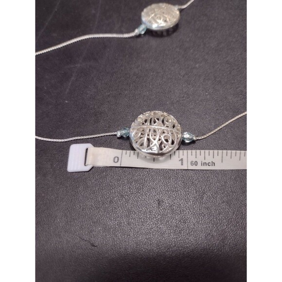 Silver tone and blue bead necklace 36" - Picture 7 of 12